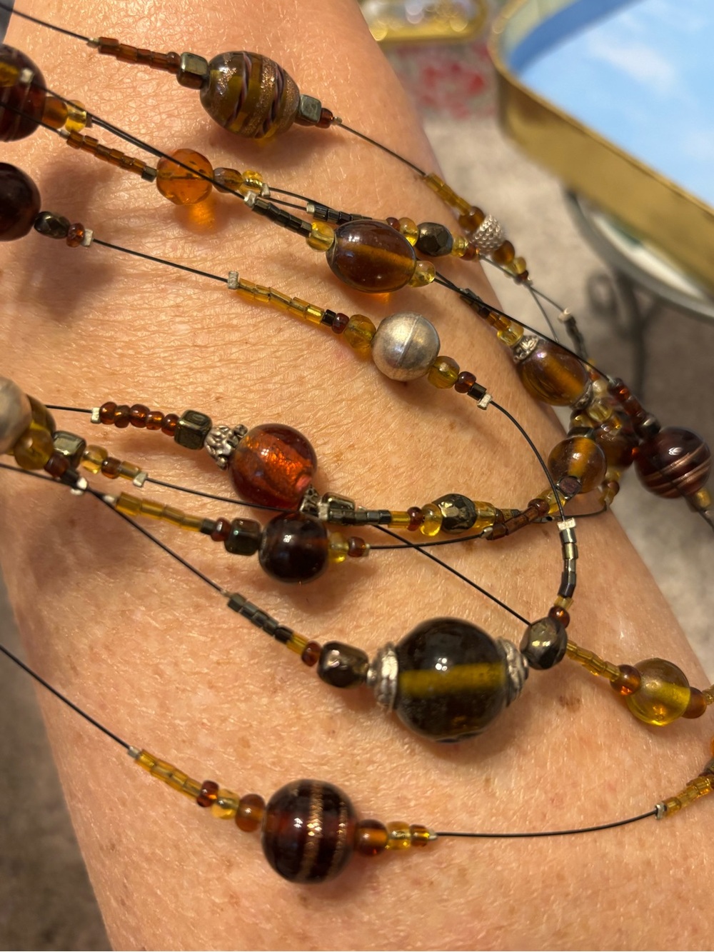 💎 Layered Multi-Strand Glass Bead Necklace